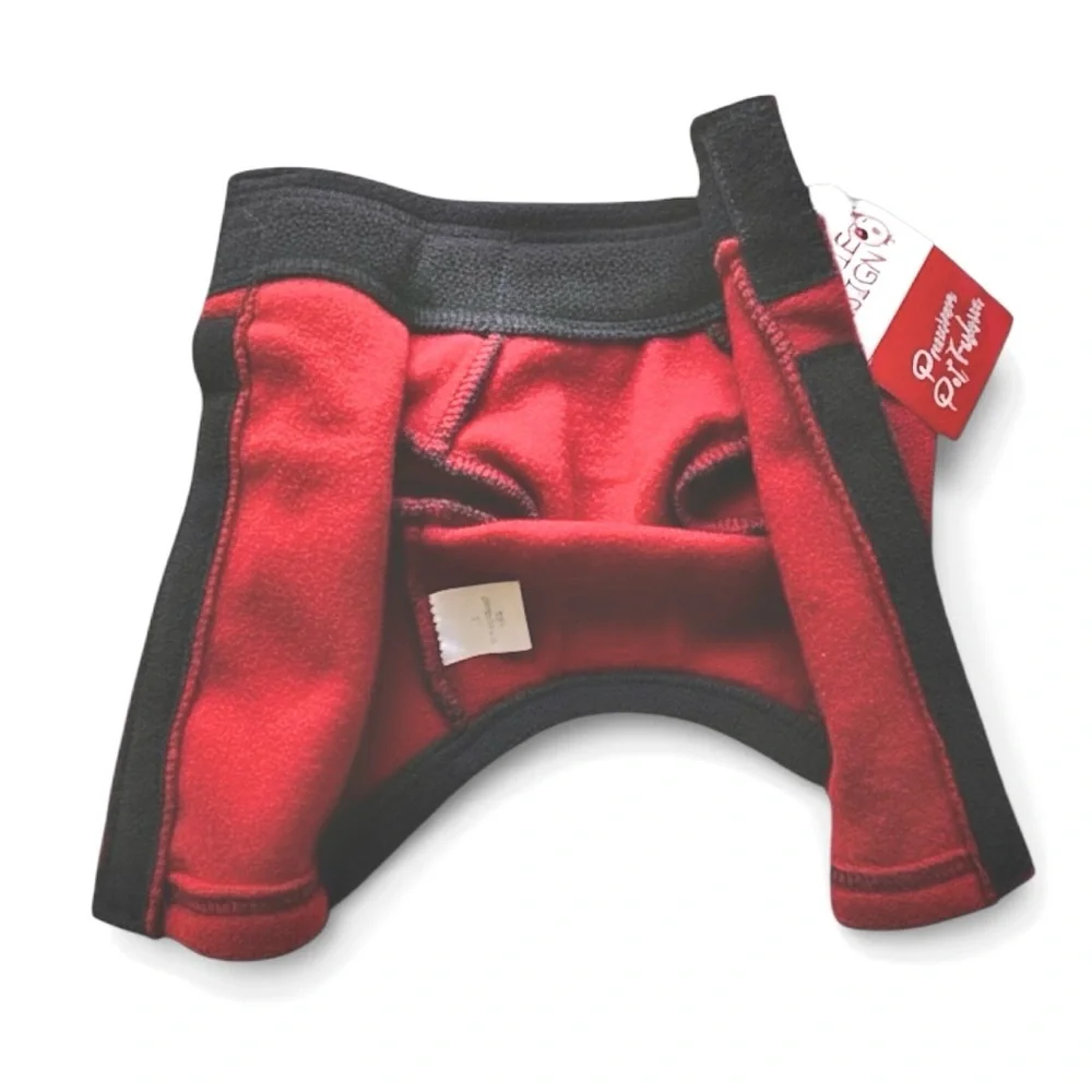 HIGHLAND FLEECE Dog Coat by DOGGIE DESIGN in Red w/Black Trim - Velcro Closure